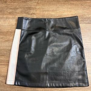 David Lerner black pleather skirt with side strip detailing